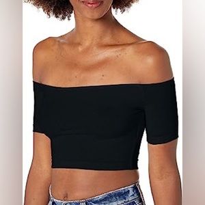 American Apparel Off Shoulder Crop Top | Cotton Spandex | Size Small | Black